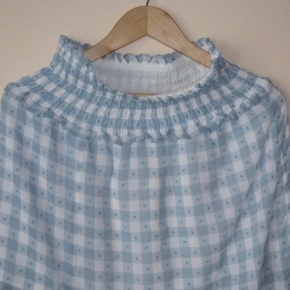 Topshop Blue Gingham Smocked Tiered Midi Skirt 6 - Picture 6 of 11